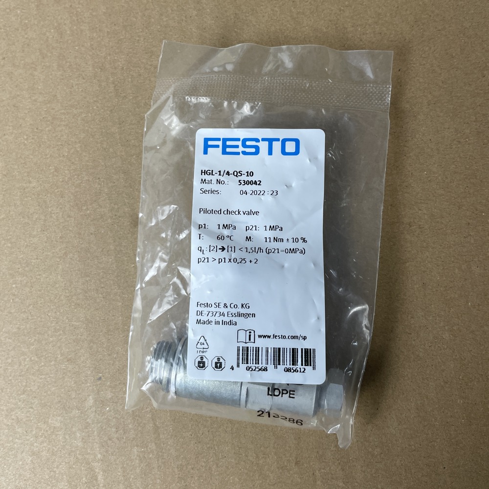 FESTO 费斯托 先导止回阀 HGL-1/4-QS-10 530042 产品图片